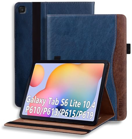 ONETHEFUL Hülle für Samsung Galaxy Tab S6 Lite 10.4 2022/2020 SM-P610/P613/P615/P619,Premium Pu Leder Klappständer Schutzhülle mit Dokumentschlitze,Auto Schlafen/Wachen Blau