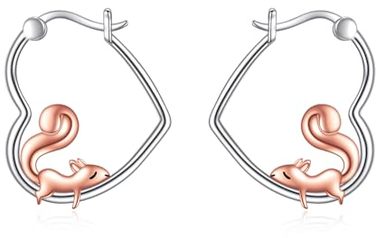 YFN Eichhörnchen Ohrringe Sterling Silber Tier Herz Hoop Ohrringe Baumeln Tropfen Niedlichen Schmuck Eichhörnchen Geschenke für Damen Mädchen