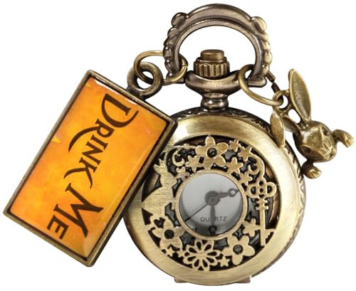Tiong Alice im Wunderland Taschenuhr mit Römischen Ziffern - Quarz Taschenuhren mit Kette für Weihnachten und Geburtstag Geschenke - 44-Little Alice, Klassisch