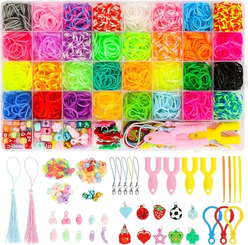 LIASDIVA 2500+ Loom Bänder Set, 32 Farben Loops Gummis mit Zubehör für Armbänder, Loombänder Kasten Set für Jungs Mädchen Kinder