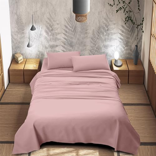 IlGruppone Completo Letto 100% Puro Cotone Set Lenzuola Tinta Unita Lenzuolo Sotto Sopra e Federe Copri Cuscini Biancheria Da Letto - Rosa - Una piazza e mezza