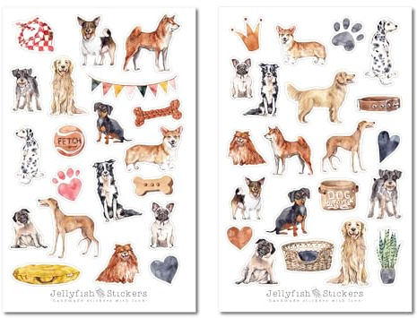 Hunde Sticker Set - Journal Sticker, Planer Sticker, Haustier, niedlich, süß, Familie, Dackel, Mops, Jack Russel, Golden Retriever, Hund