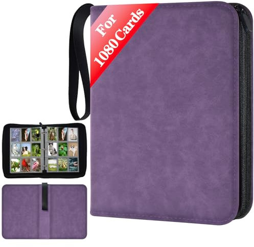 JUSONEY Sammelalbum für Karten, 9 seitlich Sammelalbum für bis zu 1080 Karten, Sammelkarten Album, Reißverschluss Binder für Sammelkarten, MTG Karten Heft für Spielkarten für Sportkarten(Violett)