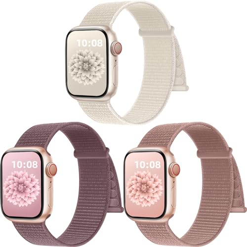 PIOWNN 3 Pezzi Nylon Cinturini Compatibile con Cinturino Apple Watch 41mm 40mm 38mm 42mm per Donna Uomo, Cinturino Sportivo Loop in Velcro Intrecciato per iWatch SE Series 10 9 8 7 6 5 4 3 2 1 Ultra