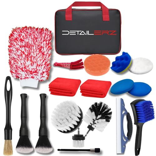 DETAILERZ Kit Nettoyage Voiture avec Brosse Nettoyage Voiture, pour Un Entretien Complet sans Micro Rayure, kit Lavage Voiture, Pinceau Detailing Auto, Gant Microfibre Premium, Brosse visseuse.