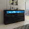 Generic Sideboard High Gloss 3 Doors Sideboard Cabinet Storage Cupboard with LED Lights Modern Living Room Bedroom Furniture (Black)