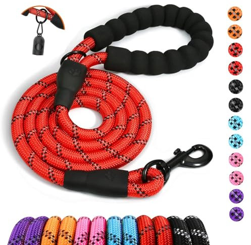 ADOGO Nylon Dog Leash, 1.5m, Red, Small/Large, Reflective, Padded Handle, Heavy Duty, Chew Resistant