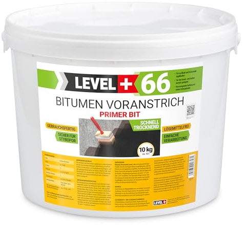 LEVEL+66 Bitumen Voranstrich Gebrauchsfertig Haftgrund 10kg Grundierung Bitumengrund Fundamente Aussenwände Keller