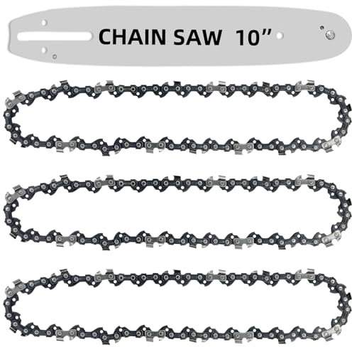 Paquete de 3 cadenas de motosierra y barra para cadenas y barra de repuesto de motosierra (10 pulgadas 40DL.050 pulgadas 3/8 pulgadas LP 3 cadenas + 1 barra)