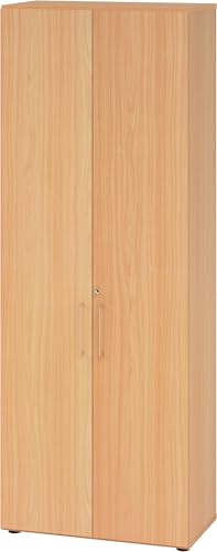 bümö Aktenschrank abschließbar, Büroschrank Holz 80cm breit in Buche - abschließbarer Schrank mit Aktenregal für's Büro & Arbeitszimmer, Büro Möbel Ordnerschrank mit Schloss