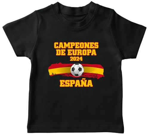 lepni.me T-Shirt de Football Espagne pour Enfants | Drapeau Espagnol Insigne Maillot | Coupe du Monde 2022 Champions du Championnat d'europe 2024 Fans (3-4 Ans Noir Multicolore)