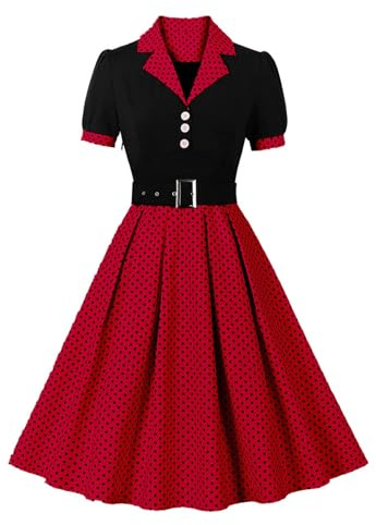 Robe Vintage Femme Année 40, Chic Et Élégant Chemise 1950s Plissé Swing Cérémonie Jupe A-Line Rose Cocktail Danse Retour Au Genou