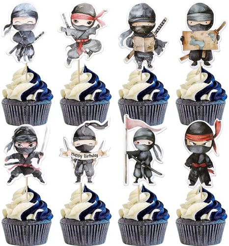 Rsstarxi 40 Stück Ninja Cupcake Toppers Ninja Geburtstag Party Dekorationen zusammengebaut Kampfsport Krieger Cupcake Picks für Babyparty, Geburtstag, Ninja Party Kuchen Dekorationen