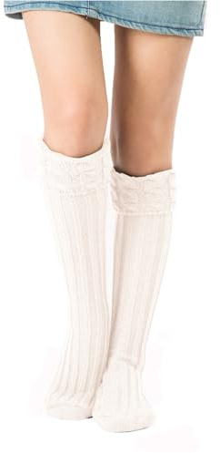 YAMEE Calzini da Ginocchio Donna Calda,Calzettoni da Stivali Calze Lunghe Donna Autunno Inverno Moda Tinta Unita,Calzini Portivi Lunghi da Esterno Lavorati a Maglia per Donna,Scaldamuscoli Donna