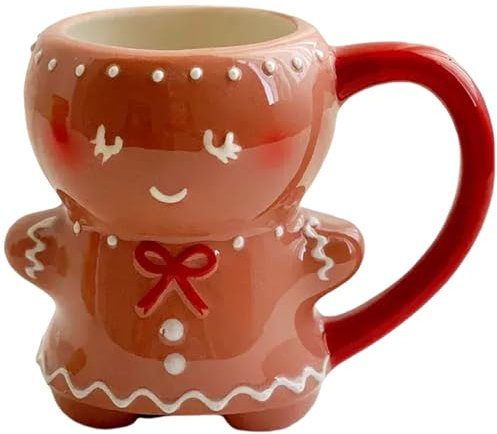 XJKLBYQ Christmas Coffee Mugs,Gingerbread Man Mug with Handle,Cartoon Cute Ceramic Cup for Tea Coffee Beverage(Style2)