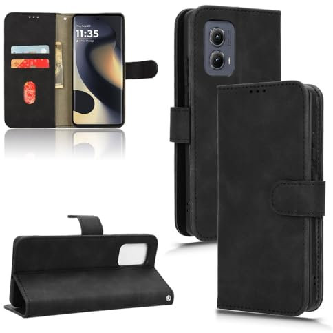 Phone Flip Case Étui portefeuille compatible avec Motorola Edge 5G 2024 avec porte-cartes, étui à rabat en cuir PU avec dragonne, housse de protection antichoc Couverture arrière du smartphone(Svart)