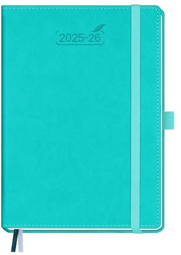 BEZEND Kalender 2025 2026 Wochenplaner A5, 18-Monate Buchkalender Juli 25-Dez 26, PU-Leder Hardcover 1 Woche 2 Seiten mit Stifthalter - Türkis
