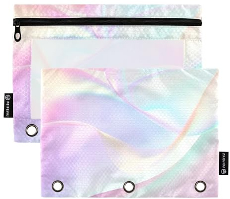 Buntes Design Sense Technology Lines Federmäppchen mit 3 Löchern und transparentem Fenster, mit Reißverschluss, transparentes Fenster und Ösen, 3 Ringe, Federmäppchen für Klassenzimmer, Schule