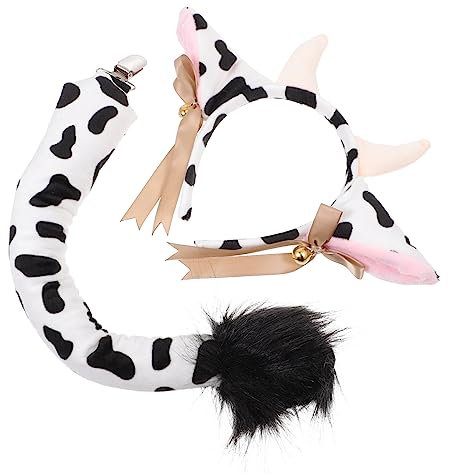 MOBUTOFU Plüsch Kuh Stirnband Mit Schwanz Weiches Kuschelmaterial Leichtes Cosplay Party Kostümset Kreative Form Bequemes Damen Haar-accessoire Für Verkleidung
