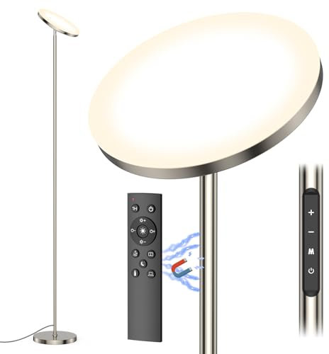 Lampadaire sur Pied LED, 3330LM 30W Lampadaire LED Dimmable avec 6 Modes de Scène, 3000K-6000K Floor Lamp Moderne avec Télécommande, Lampadaires Argent Haut 175cm pour Salon, Chambre, Bureau, Hôtel