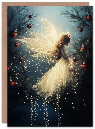 Wee Blue Coo Greeting Card Magical Forest Decorated Tree Fairy String Lights For Child Kids Xmas Christmas Card