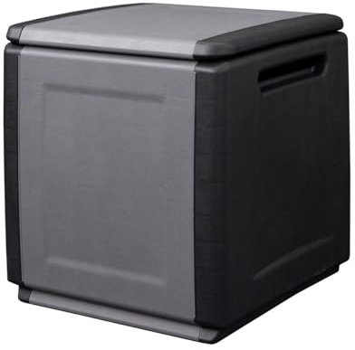 Intec – Caja de almacenamiento de 130 L, color gris y negro, 54 x 53 x 57 cm, asas de transporte de polipropileno