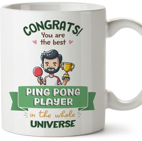 MUGFFINS PING Pong Player Man Mug - in English - Best in Universe Trophy - Funny Gift for Colleagues - Ceramic 11oz Mug