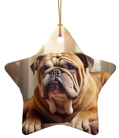 Exquisiter Keramik-Anhänger mit englischer Bulldogge, rund, für Taschen, festliche Baumschmuck, Auto-Dekorationen