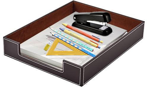 XNONE Leather Letter Tray,Office Supplies Desk Organizer,Stackable File Tray Organizer for Mail Paper Files Magazines Jewelry Cosmetics,Luxury Letter Holder&Multifunction Desktop Storage Box (Brown)
