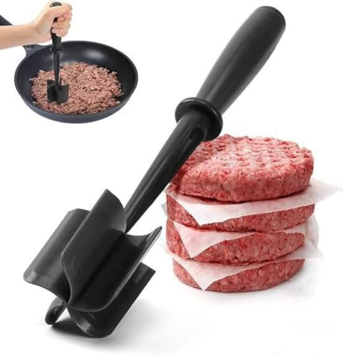Meat Chopper, Ground Beef Masher with 5-Blade Head, Versatile High-Temp Heat-Resistant Hamburger Mince Masher, Non-Stick Mince Meat Masher for Hamburger Meat, Beef, Nylon Utensil Cookware (Black)