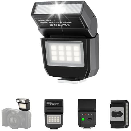 ULANZI SL03 Camera Mini Flash Speedlite with Video Light for Beginners Basic, GN8 6500K Flash 90° Angle Adjustable Compatible with Sony/Canon/Fuji/Nikon DSLR, Universal Single Contact Hot Shoe Mount