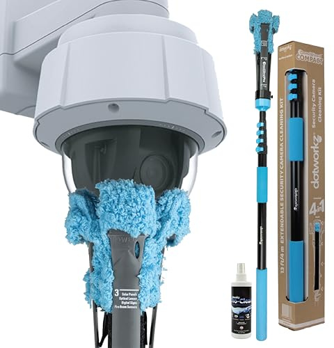 DomeWizard™ Compact 13' Security Camera Cleaning Kit with Pole – Streak-Free Lens Cleaner for Dome, PTZ, Mini Dome & Bullet Cameras – Reusable Microfiber Mitt + 8oz Cleaning Solution
