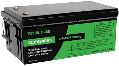 DATOUBOSS 12V 200Ah LiFePO4 Batterie, 2560Wh Lithium Akku mit Verbessertes 200A BMS, Max 15000 Tiefe Zyklen, Unterstützung in Serie/Parallelschaltung, für Wohnmobil, Solarpanel, Marine, Haushalt