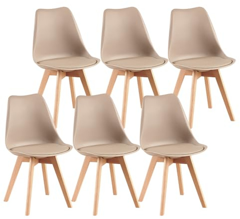 IPOTIUS Esszimmerstuhl Skandinavisch Retro mit weicher Polsterung, SGS-Zertifiziert - Küchenstuhl Massivholz Buchenholzbeinen (6er Set, Helles Khaki)