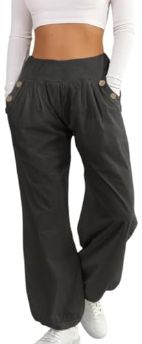 Mississhop Damen leichte einfarbige Hose Sommerhose Haremshose Ballonhose Pluderhose Pumphose Aladinhose Sommer Uni Baggy Pants