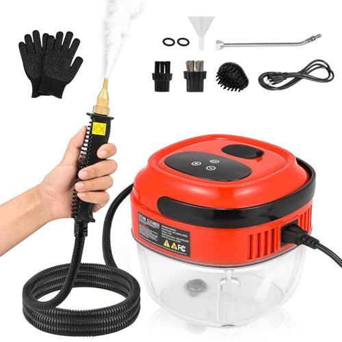 Moongiantgo Limpiador a Vapor Portátil 2500W, Vaporeta de Mano 3.5 BAR con 1.5L Tanque de Agua, 6 Velocidades Ajustable, Maquina de Vapor Limpieza Hogar para Cocina, Baño, Azulejos, Coches (Naranja)