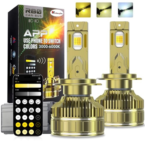 KaiDengZhe H7 LED Lampadina per Fari, 2 PZ Lampadina per Fari H7 Senza Errori Canbus Controllo Tramite app Colore 3000-6000K 170W 800% di Luminosità H7 LED Kit di Conversione per Alogena