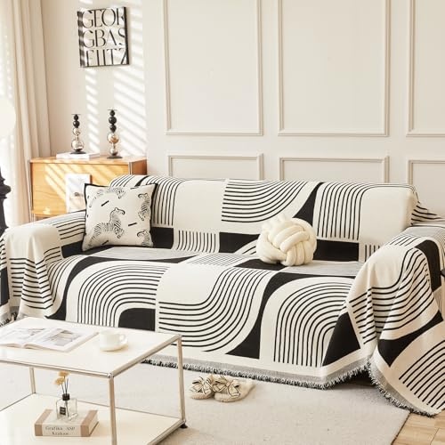 WEYOND Boho Sofa Überzug, Sofabezug, Couch Überwurf, 230 x 380 cm, Schwarz | Chenille Sofa Cover, Waschbar Sofa Überwurfdecke, Sofaschoner Hund & Sofaschutz Katze, Sofahusse für 2/3/4 Sitzer