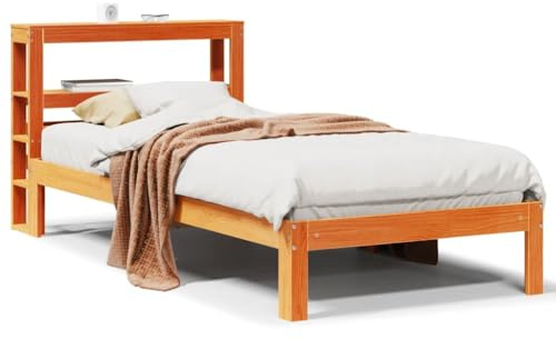 Homvdxl Bettkasten 100x200 cm Einzelbett Holzbett Bettgestell mit Stauraum Kopfteil Massivholzbetten mit Holzlatten - Wachsbraun
