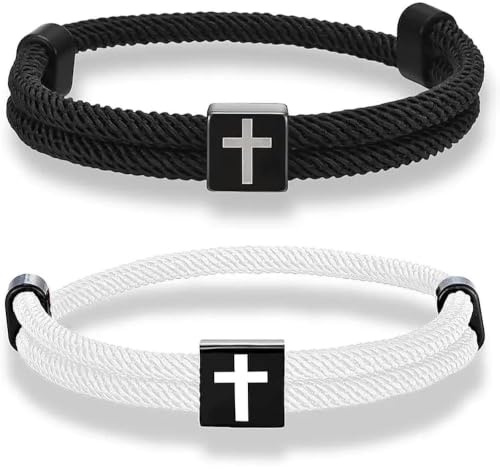 2 Stück Kreuz Armband mit Segenskarte Armbänder Christliche Geschenke | Kreuz Armband Herren Verstellbar Armband Herren Gewebt Christliche Armbänder Mens Bracelet für Sohn Papa Ehemann