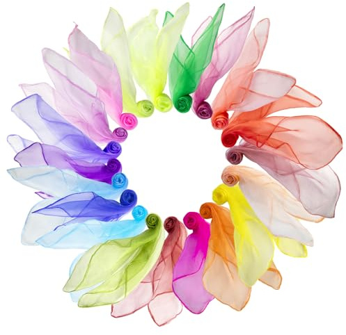 MOSTFUN 20 Stück Jongliertücher, Chiffontücher Bunt, Seidentücher Baby, Schwungtuch für Kindergarten Kindershow Sensorisches Jonglieren Tanzen 20 Farben (60x60cm)