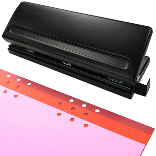 Accmuzzy 6 Loch Locher,Verstellbarer Abstände Locher für A3 A4 A5 A6,Metall Locher für Tagesplaner,Persönliche Agenda und Binder Nachfüllseiten (Schwarz)