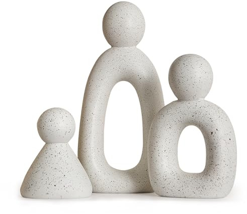 FJSPERM Moderne Weiß Familie Skulptur Set aus 3, Abstrakte Figuren Deko, Minimalistische Harz Statue für Wohnzimmer, Regal, Schlafzimmer, Büro, Familien Deko Ornament
