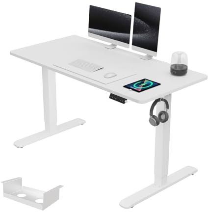 Airfish Höhenverstellbarer Schreibtisch mit USB-Buchse, Elektrisch Schreibtisch mit Kabelwanne, Computertisch, Bürotisch, Stehpult mit Erinnerung an sitzende Tätigkeiten, 120 x 70 cm, Weiß