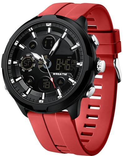 findtime Digitale Analoge Armbanduhr Herren Groß Zifferblat Sportlich Militär Herrenuhr Wasserdicht Led Beleuchtung Chronograph Stoppuhr Wecker Kalender Multifunktionale Uhren Robust Schwarz Gold