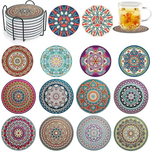 14 Stück Untersetzer Kork, Kork Untersetzer, Tassenuntersetzer, Korkuntersetzer Rund für Gläser und Tassen, Schützen Sie Ihre Möbel vor Flecken, Mediterrane Deko für Zuhause, Büro und Café