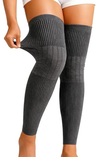 Wsndyjia Leg Warmers Women Men Winter, Cashmere Thermal Knee Warmers for Arthritic Anti-Slip Self-Heating Warming Long Knit Knee Pads (Gray, L)