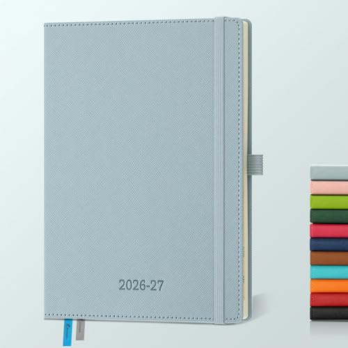 IN-LUXPRO Kalender 2026 2027 Wochenplaner Horizontal PU-Hartschale | 18 Monate Terminplaner (Jul 2026 bis Dezember 2027) in A5 21,9x16,2CM ausgestattet Monatsregister Einstecktasche, Staubblau