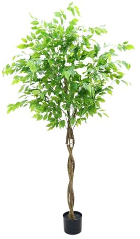 Grande Plante Artificielle - Ficus artificiel, 160cm-Fausse Plante Intérieur/Extérieur avec Tronc et Feuilles PE,Künstliche Plante Vert/Réaliste Arbre artificiel avec Pot Noir pour Salon,Bureau,Balcon