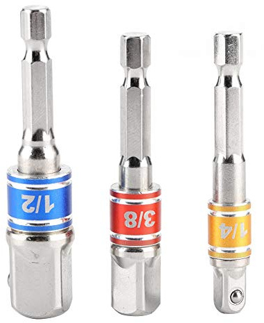 Hex Drill Bit Socket Adapter Set 3Pcs 1 / 4in 3 / 8in 1 / 2in Drive Type A - Durable Vanadium Steel, Secure Ball Bearing Lock, Compatible with Impact Drivers (Style B)